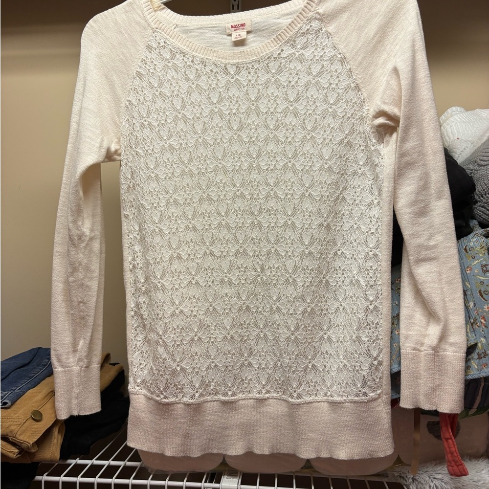 Cream Lace Front Sweater